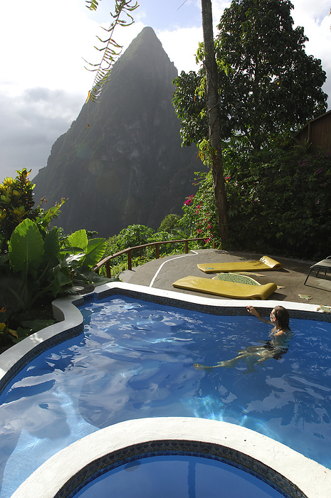 St.Lucia Pool at Guest room, Ladera Resort, Pitons, St. Lucia, Caribbean Island. Photo by: Christian Heeb