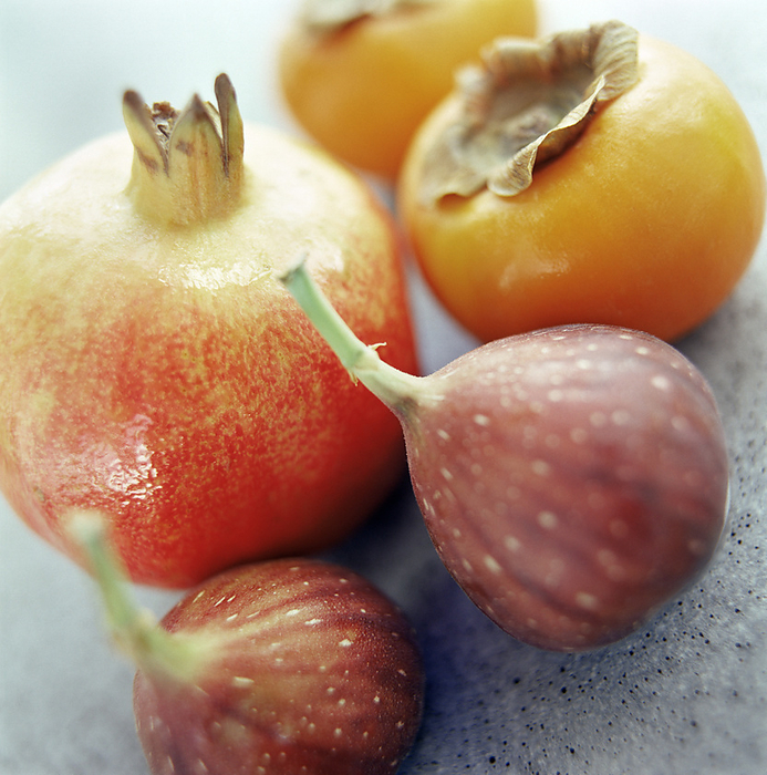 Fruit Fruit including persimmon  Diospyros sp. , figs  Ficus sp.  and pomegranate  Punica granatum .