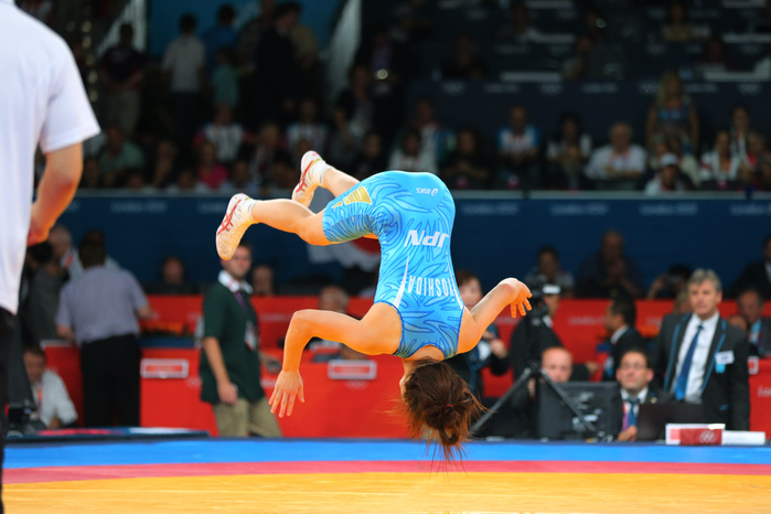 2012 London Olympics Wrestling Women s 55kg Final   Yoshida wins her third consecutive title Saori Yoshida  JPN  AUGUST 9, 2012   Wrestling :. Women s 55kg Freestyle Final at ExCeL during the London 2012 Olympic Games in London, UK.   Photo by AFLO SPORT   1045 .