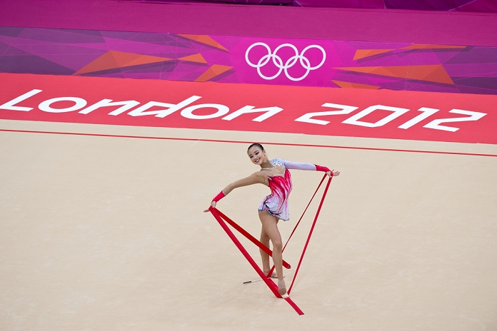 London 2012 Olympics Rhythmic Gymnastics Individual All Around Qualifying Yeon Jae Son  KOR , AUGUST 10, 2012   Rhythmic Gymnastics : Yeon Jae Son of South Korea performs with ribbon in the Individual All Around Qualification of the London 2012 Olympic Games in London, UK.  Photo by Enrico Calderoni AFLO SPORT   0391 .