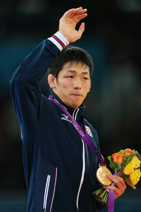 London 2012 Olympics Wrestling Men s Free 66kg Yonemitsu, first gold medal for Japanese men in 24 years Tatsuhiro Yonemitsu  JPN  AUGUST 12, 2012   Wrestling :. Men s 66kg Freestyle Medal Ceremony at ExCeL during the London 2012 Olympic Games in London, UK.   Photo by AFLO SPORT   1045 .