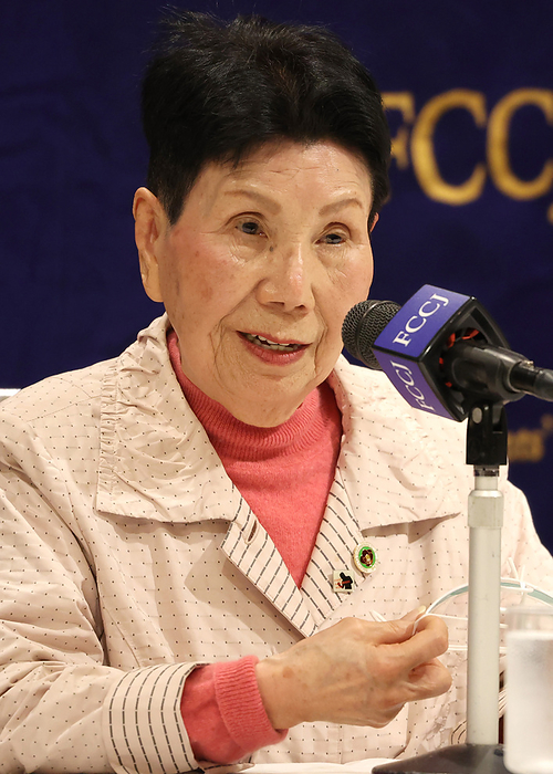 Hideko Hakamada, sister of former condemned criminal holds a press conference April 19, 2021, Tokyo, Japan   Hideko Hakamada, elder sister of former convict under sentence of death Iwao Hakamada speaks at the Foreign Correspondents  Club of Japan in Tokyo on Monday, April 19, 2021. Former professional boxer Iwao Hakamada was sentenced death penalty in 1980 for the 1966 murder case in Shizuoka prefecture and released in 2014 for his retrial while Supreme Court overturned the High Court s 2018 decision last December.     Photo by Yoshio Tsunoda AFLO 