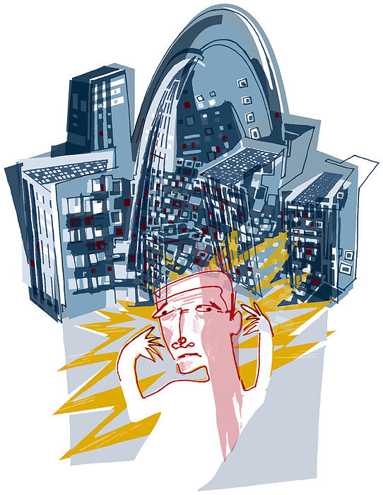 City stress City stress. Artwork of a city worker holding his head. This image could represent work related stress.