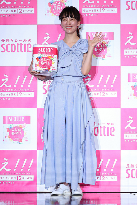 Nippon Paper Crecia New CM Presentation Actress Asami Mizukawa, who appears in the commercial, attends the launch of the new commercial for Scottie Flower Pack Long Lasting Toilet Roll by Nippon Paper Crecia.  Photo by Pasya AFLO 