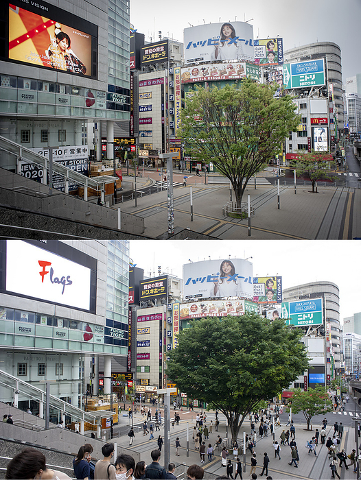 Tokyo under the Coronavirus: First Versus Third Lockdown A square at Tokyo   popular Shinjuku entertainment and shopping area on the first Sundays during the first state of emergency on April 5, 2020  top  and the third one on April 25, 2021.  Although the area is a lot quieter than before the pandemic, the third state of emergency is clearly not taken as seriously as the first one.  On April 23, Japan proclaimed its third state of emergency for Tokyo and three other prefectures to counter a renewed coronavirus surge.  Photo by Kjeld Duits AFLO