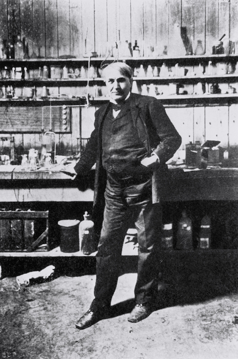Inventions of the World Thomas Edison  Date of filming unknown  Thomas Edison. Portrait of Thomas Alva Edison  1847 1931 , American inventor, in his chemical laboratory. Edison was a prolific inventor, patenting some 1300 innovations in a variety of technical fields. Despite a lack of formal training Edison had useful instincts for practical chemistry. Edison solved problems by sheer weight of effort  after 8000 failed attempts at producing a battery he said  Well, at least we know eight thousand things that don t work . In 1914 he eventually developed the first alkaline electrical battery. This used a positive electrode of nickel oxide, a negative electrode of iron and potassium hydroxide for the electrolyte.