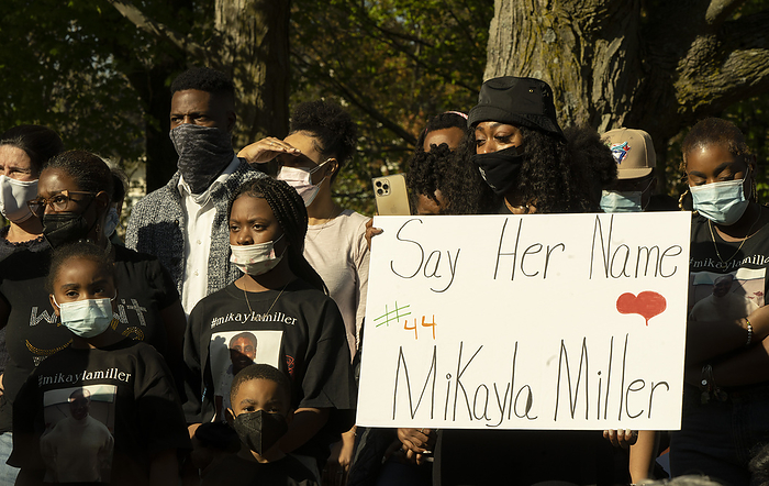 Massachusetts, U.S.A. Black girl s body found in woods May 6, 2021, Hopkinton Common, Hopkinton, Massachusetts, USA: Family members take part in a vigil for Mikayla Miller on Hopkinton Common in Hopkinton.  Miller, a Black teenager was found dead in a wooded area near her home on April 18, 2021 in Hopkinton.   Photo by Keiko Hiromi AFLO  