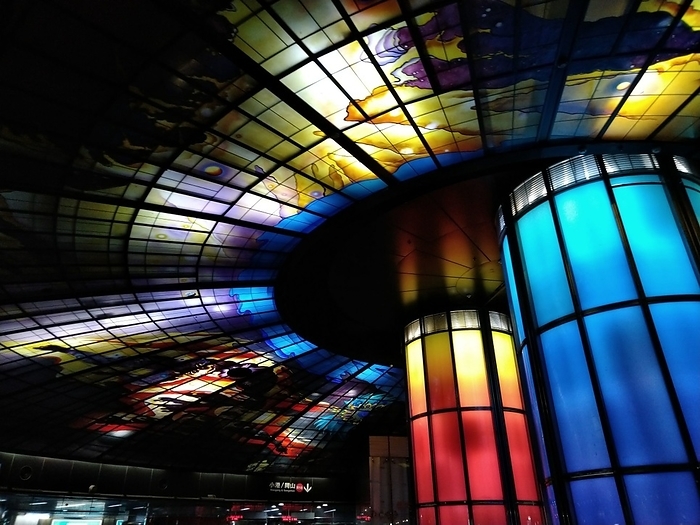 Stained glass windows at the station in Meilingdao, Taiwan The stained glass windows of Meilu Island Station in Kaohsiung, Taiwan, selected as one of the most beautiful stations in the world.