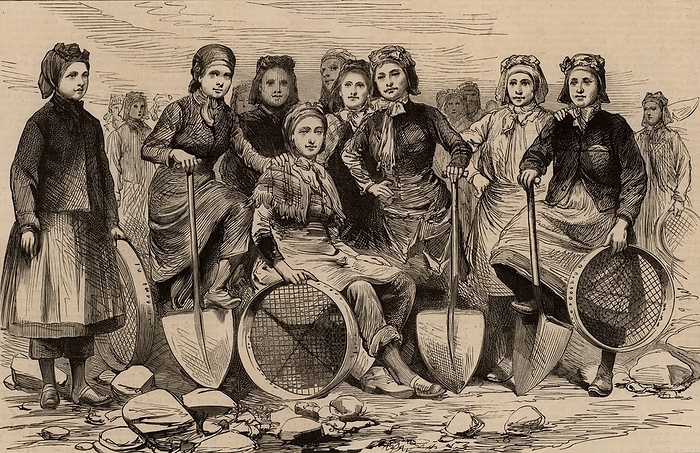 A Lancashire colliery pit brow women. In 1887 A Lancashire colliery pit brow women. In 1887 some of these women travelled to London to lobby the Home Secretary to resist the proposed clause in the Mines Regulation Bill which would prevent them doing this traditional work which was, by many, thought unsuitable for women. From  The Illustrated London News   London, 28 May 1887 . Engraving.