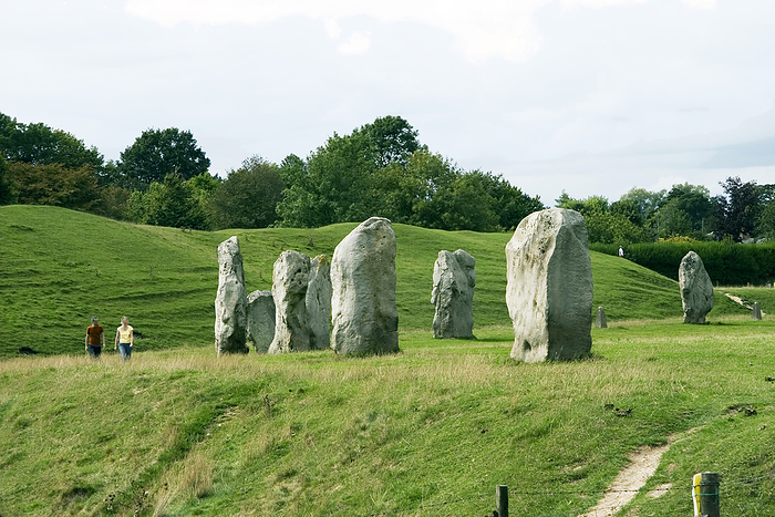 Avebury henge, Wiltshire, UK Avebury henge, Wiltshire, UK. These stones are part of Avebury henge, a Neolithic monument dating to around 5000 years ago. The monument consists of earthworks, known as dykes, situated in a large ditch. Many of the original stones were destroyed so the land could be used for building and agricultural purposes from the early 14th Century onwards.