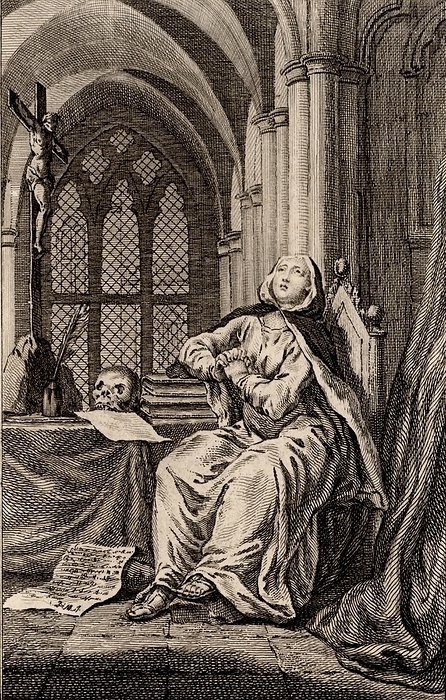 Heloise (1101-1162) French nun and Latin, Greek and Hebrew scholar. The love story of Heloise and Pierre Abelard is one of the world's great tragic romances. 18th century engraving of Heloise as a nun.