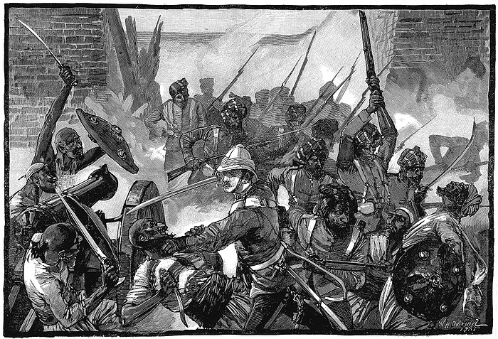Second Anglo-Afghan War (1878-1880): Attack on the British Residency, Cabul (Kabul) and the massacre of its occupants including the Resident, Sir Louis Cavagnari, 3 September 1879. Wood engraving c.1885