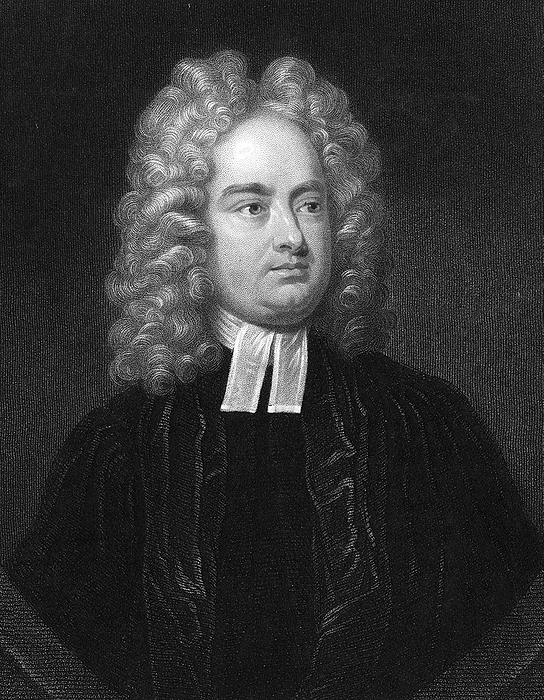 Jonathan Swift (1667-1746)  Anglo-Irish clergyman, satirist and poet.  Author of  'Gulliver's Travels' 1726 'Battle of the Books' and 'A Tale of the Tub' 1704. Engraving