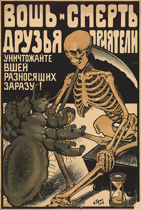 Louse and death are pals and buddy, 1919. Creator: Gruen, Oskar Petrovich  1874 1935 . Louse and death are pals and buddy, 1919. Found in the collection of Russian State Library, Moscow.