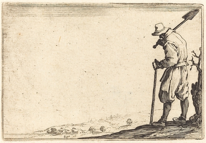 Peasant with Shovel on His Shoulder, c. 1622. Creator: Jacques Callot. Peasant with Shovel on His Shoulder, c. 1622.
