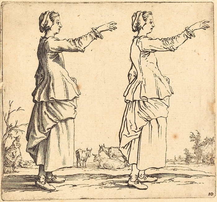 Peasant Woman, in Profile, Facing Right, with Arm Extended, 1617 and 1621. Creator: Jacques Callot. Peasant Woman, in Profile, Facing Right, with Arm Extended, 1617 and 1621.