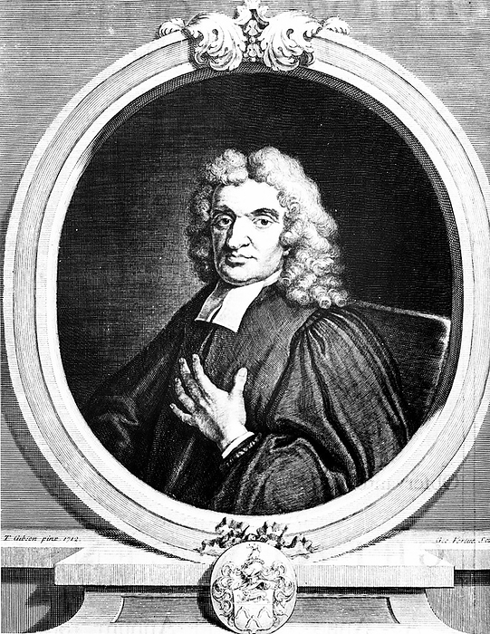 John Flamsteed (1646-1719)  English astronomer and clergyman. Appointed first Astronomer Royal 1675. Engraving by Vertue after portrait of 1712 appearing as frontispiece to first volume of Flamsteed 'Historia Coelestis Britannica' London 1725.