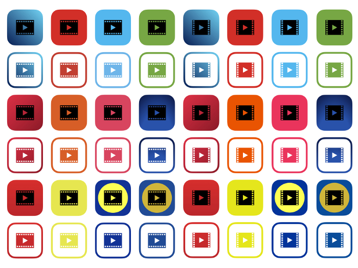 VOD Service] Rounded corner movie play button application icon set A (2 icons x 2 patterns x 12 colors)