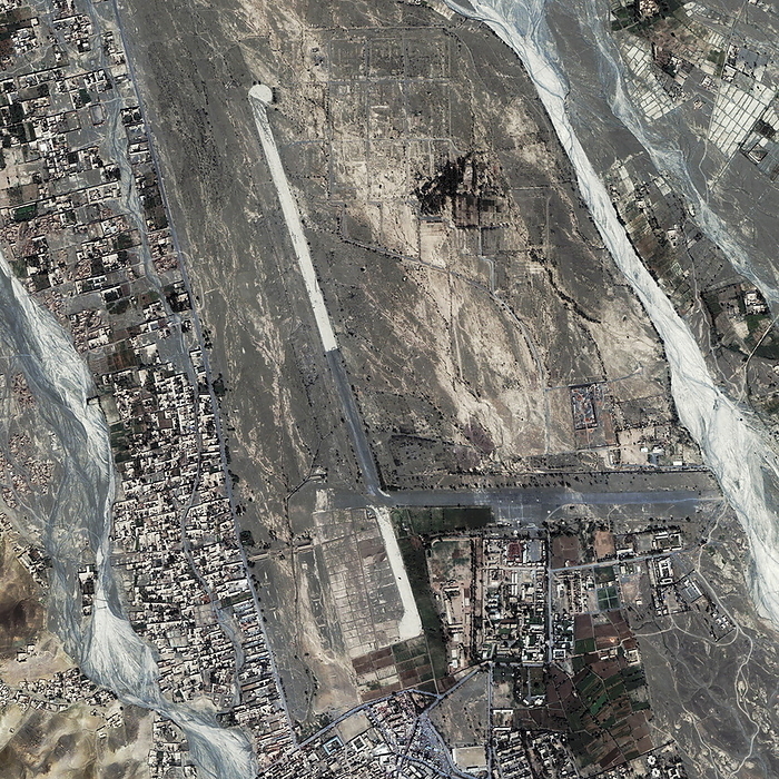 Miram Shah airport, Pakistan Miram Shah airport, Miram Shah, Pakistan, Ikonos satellite image. Miram Shah is a small town on the border with Afghanistan. Its proximity to the tribal lands of Pakistan, which supported Al Qaeda fighters and the Taliban during the last Afghan war, led to it being used as a base for operations by the US military and the Pakistani army. Photographed on 21 September 2003.