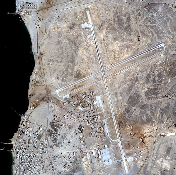 Masirah Island Air Base Masirah Island Air Base, Oman, satellite image. Masirah is a small island in the Arabian Gulf, 14 kilometres from Oman. In the 1930s the UK Royal Air Force  RAF  built an unmanned staging post at the northern tip of the island. This was modernised and expanded during World War 2 when it was used by British, Dutch and American forces. In the 1970s the RAF sold the airbase to the Royal Air Force of Oman. The airbase is available for use by the United States Air Force  USAF  who use it during their Middle Eastern operations. The USAF have also modernised and expanded the airbase. Taken by the Ikonos satellite in 3 October 2001.