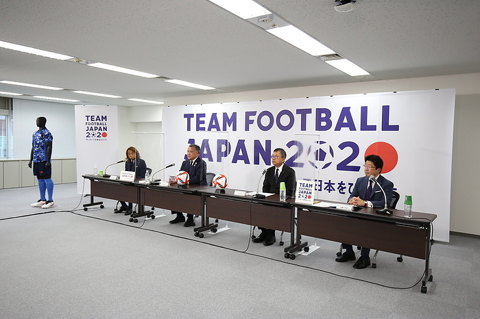 Inaugural press conference for TEAM FOOTBALL JAPAN 2020 Japan Inclusive Football Federation president Tsuyoshi Kitazawa  L , Japan Football Association president Kozo Tashima  2L , Japan Professional Football League chairman Mitsuru Murai  2R , and Japan Blind Football Association president Shiro Shiojima during the launch ceremony of the  TEAM FOOTBALL JAPAN 2020  for the Tokyo 2020 Olympic and Paralympic Games at JFA House in Tokyo, Japan, June 30, 2021.  Photo by JFA AFLO 