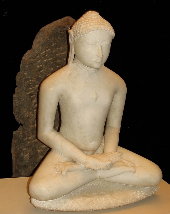 Jain tirthankara. Gujarat.  Second half of the 12th century AD.  The marble teacher figure is shown in the pose of meditation.