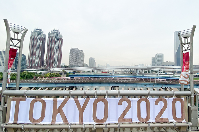 Tokyo 2020 Preview JULY 6, 2021 :  A general view of the Yume no ohashi bridge  Dream Bridge  decorated with the 2020 Tokyo Olympic Games banner in Tokyo, Japan.   Photo by AFLO SPORT 