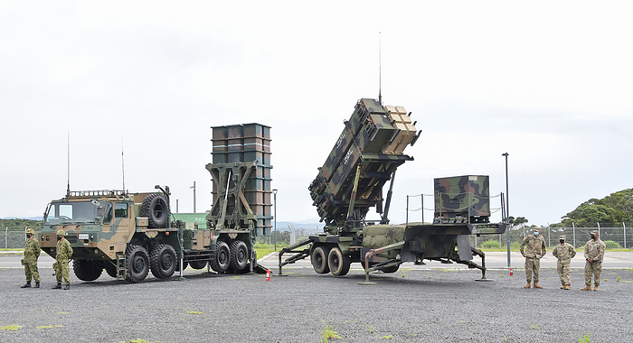 Japan and U.S. Army joint military exercise  Orient Shield 21  in Amami Oshima Island U.S. Army s Patriot Advanced Capability 3  PAC 3  MSE system and the JGSDF s Type 03 Medium Range Surface to Air Missile system  Chu SAM  displayed in the joint military exercise  Orient Shield 21  at Camp Amami in Kagoshima Prefecture, Japan on July 1, 2021.