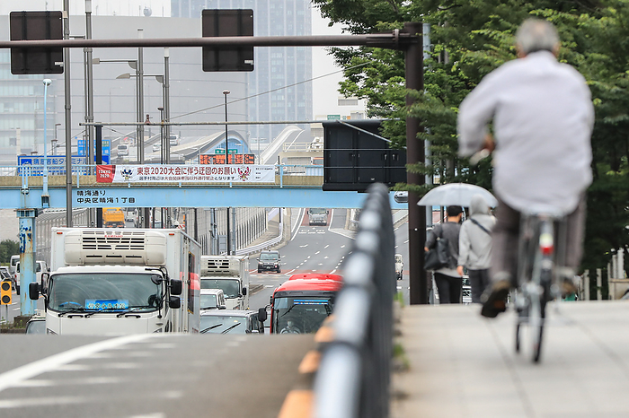 Tokyo 2020 Preview JULY 8, 2021 :  A traffic regulation sign for the 2020 Tokyo Olympics Games in seen at the Harumi area in Tokyo, Japan.   Photo by AFLO SPORT 