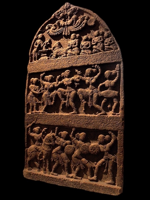 Commemorative stele ('Stone of heroes'). 14th century, 15th century, Vijayanagara dynasty (15th-16th century AD) basalt sculpture  India, Karnataka