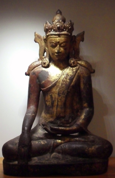 Buddha Maravijaya Pare. Burmese (Myanmar) XV-XVI century Bronze Gilded and painted