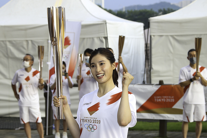 Tokyo 2020 Olympic torch relay in Tokyo Japanese actress Tao Tsuchiya during the Tokyo 2020 Olympic torch relay in Tokyo, Japan on July 14, 2021.  Photo by Pasya AFLO 