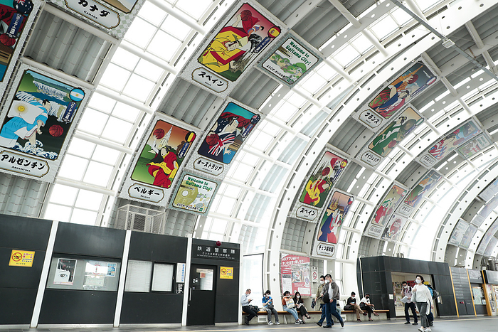 2020 Tokyo Olympics General view,  JULY 29, 2021 : Ukiyo e panels with the image of basketball players from each country were displayed at Saitama Shintoshin Station. in Saitama, Japan.  Photo by AFLO SPORT 