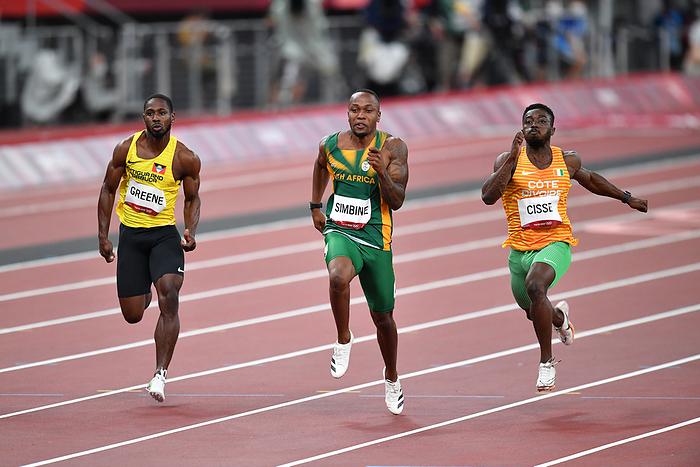 Tokyo Olympic Games 2020   Athletics GREENE Cejhae  ANT , SIMBINE Akani  RSA , CISSE Arthur  CIV , JULY 31, 2021   Athletics : Men s 100m Round 1   Heat during the Tokyo 2020 Olympic Games at the National Stadium in Tokyo, Japan.  Photo by MATSUO.K AFLO SPORT 