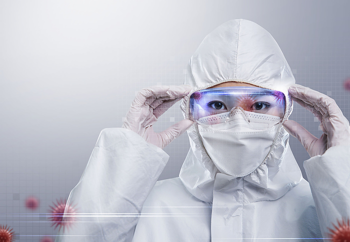 Young female doctor wear protective clothing