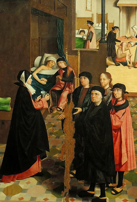 The Seven Works of Mercy by Master of Alkmaar  active 1490 1510 , Alkmaar, 1504, oil on panel. The Seven Works of Mercy by Master of Alkmaar  active 1490 1510 , Alkmaar, 1504, oil on panel. A Dutch city is the backdrop to this narrative that shows how a good Christian should help those in need. Christ stands among the spectators in almost every panel. The scenes give an impression of urban society around 1500. The work was badly damaged during the Iconoclasm of 1566, when Roman Catholic churches were vandalized by Protestants.
