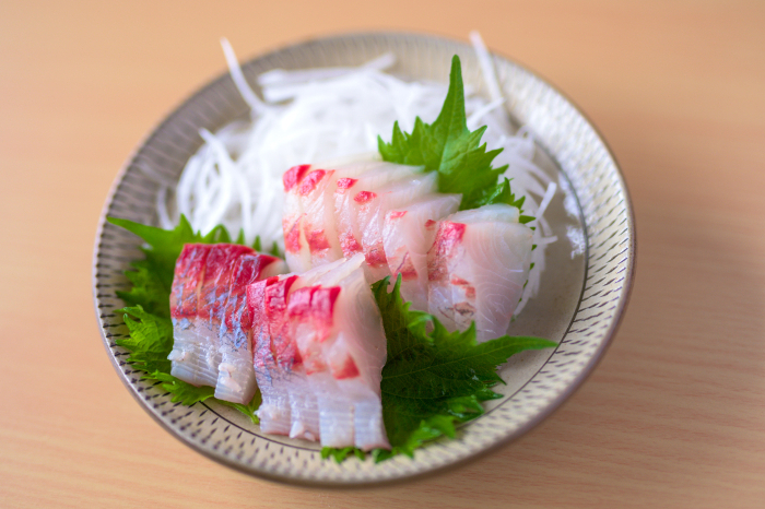 Delicious cold winter Hiramasa sashimi dish