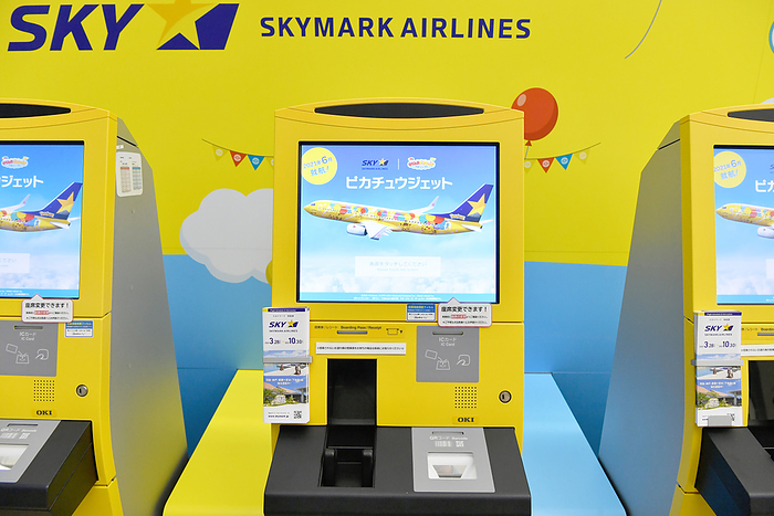 Skymark s specially painted aircraft,  Pikachu Jet BC,  goes into service Skymark Airlines counter at Naha Airport with a Pikachu design, on June 21, 2021. PHOTO: Tadayuki YOSHIKAWA Aviation Wire
