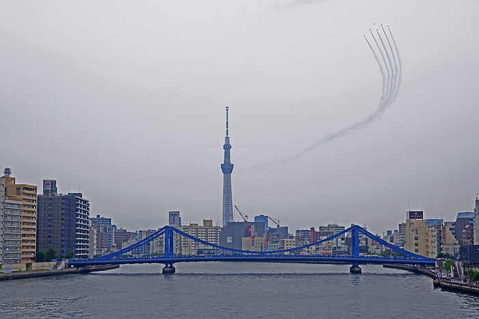 2020 Tokyo Paralympics Blue Impulse Exhibition Flight The Japanese Air Self Defense Force s Blue Impulse aerobatic team flies over the central Tokyo ahead of the Tokyo 2020 Paralympic Games opening ceremony in Tokyo, Japan on August 24, 2021.  Photo by Takahiro Sanda AFLO 