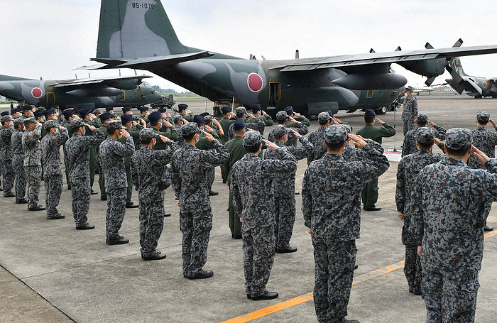 Taliban seize control of Afghan government, dispatch SDF planes Self Defense Force personnel board a C 130 transport aircraft to go on an evacuation support mission for Japanese nationals remaining in Afghanistan at the Air Self Defense Force s Iruma Air Base in Saitama Prefecture at 1:06 p.m. on August 24, 2021.