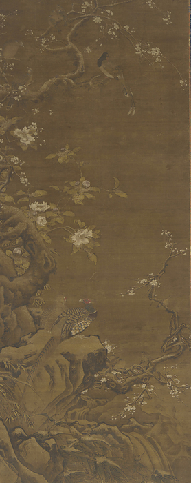 Pheasants and Snow covered Plum Blossoms, Ming or Qing dynasty, 15th 18th century. Creator: Unknown. Pheasants and Snow covered Plum Blossoms, Ming or Qing dynasty, 15th 18th century. Formerly attributed to Ge Shouchang.