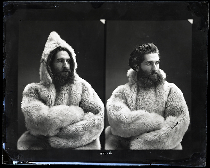 Portraits of Emil Bessels in fur parka, 1880. Creator: United States National Museum Photographic Laboratory. Portraits of Emil Bessels in fur parka, 1880. Arctic explorer Emil Bessels models a hooded fur coat acquired during a polar expedition.