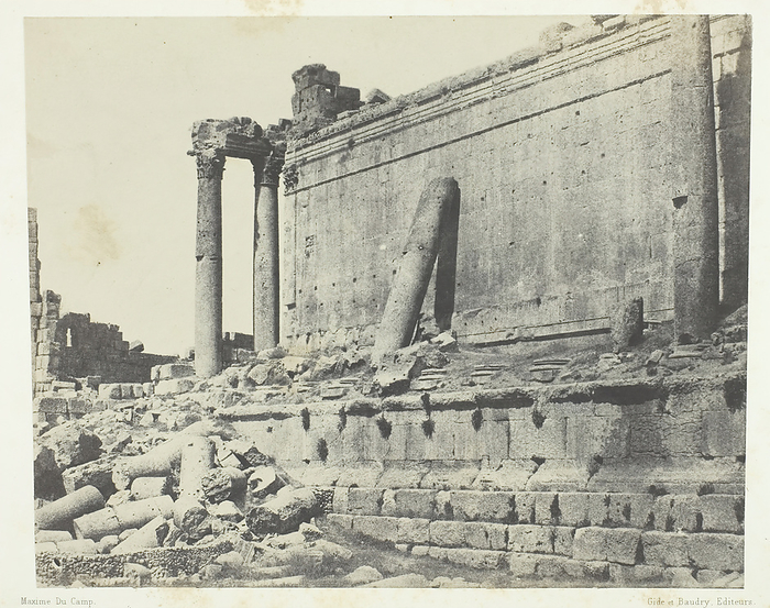 Baalbeck  H  xe9 liopolis , Temple De Jupiter, Fa  xe7 ade Orientale  Syrie, 1849 51, printed 1852. Creator: Maxime du Camp. Baalbeck  H  xe9 liopolis , Temple De Jupiter, Fa  xe7 ade Orientale  Syrie, 1849 51, printed 1852. A work made of salted paper print, plate 123 from the album  quot egypte, nubie, palestine et syrie quot   1852 .