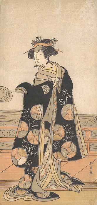 Yoshizawa Iroha as a Woman Standing on the Engawa of a House by a River, ca. 1778. Creator: Shunsho. Yoshizawa Iroha as a Woman Standing on the Engawa of a House by a River, ca. 1778.