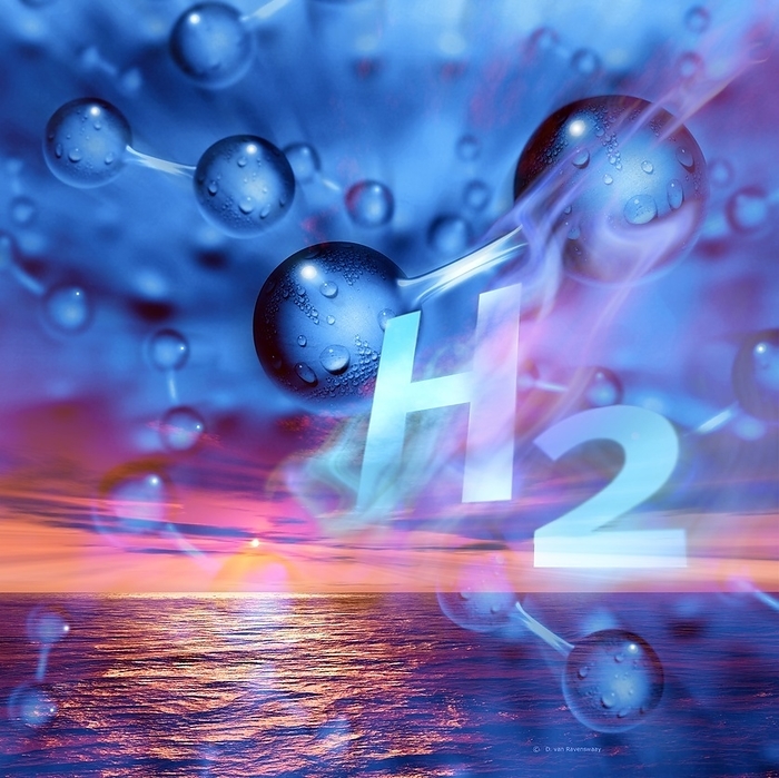 Hydrogen gas, conceptual illustration Hydrogen gas, conceptual illustration. Hydrogen  H2  is one of lightest and most abundant elements in the universe. Hydrogen is a diatomic molecule. In a gaseous state  as is seen here , two atoms will combine to form a covalently bonded molecule., Photo by DETLEV VAN RAVENSWAAY SCIENCE PHOTO LIBRARY