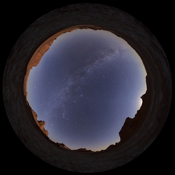 Night sky over Lut desert, Iran, 360 degree view 360 degree view all sky photo  in fulldome projection  of the night sky above Lut Desert, Iran., Photo by AMIRREZA KAMKAR   SCIENCE PHOTO LIBRARY