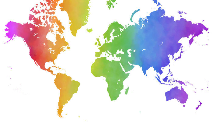 Watercolor Rainbow Color World Map