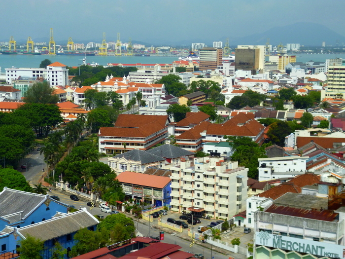 George Town on the island of Penang, designated as a World Heritage Site, and Butterworths on the opposite shore