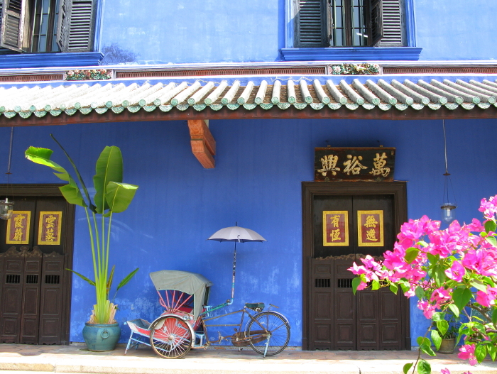 Chong Fatshi Mansion in vivid indigo blue, George Town, Penang Island.