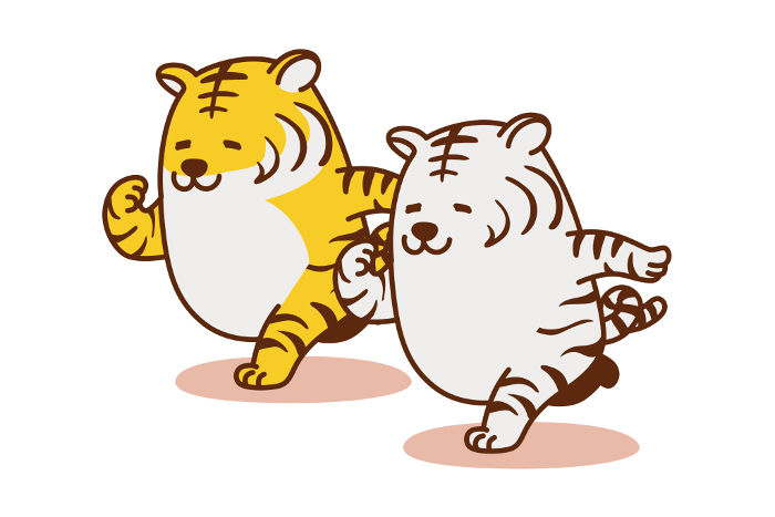 Illustration of two cute tiger characters competing.